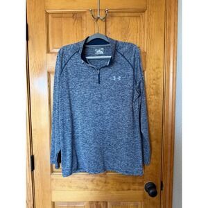 Under Armour Mens HeatGear 1/4 Zip Pullover Space Dye Blue Grey LG Loose Fit